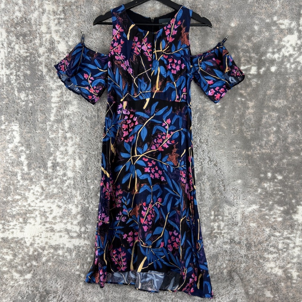 Maeve Size 2 Dark Floral Cold Shoulder Midi Flared Dress Party Zip Lined